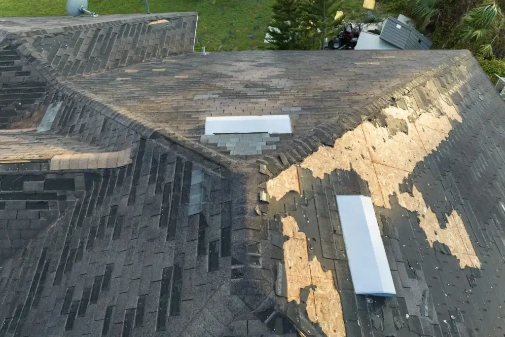 Storm-damaged residential roof
