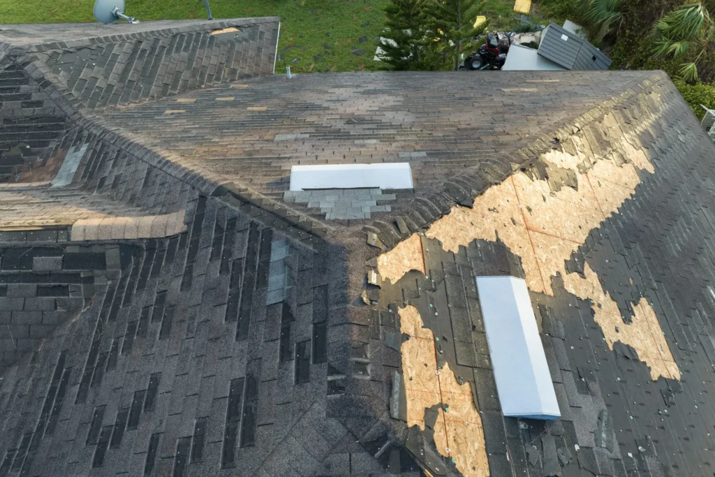 Storm-damaged roof